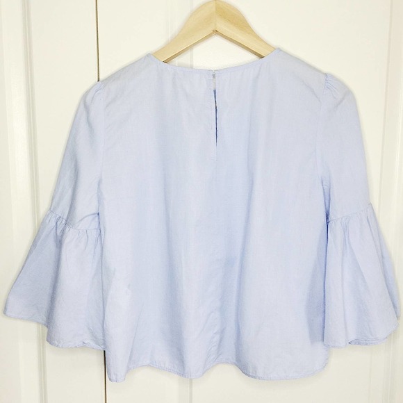 ZARA Light Blue 3/4 Bell Sleeve Pearl Top S - Picture 5 of 6